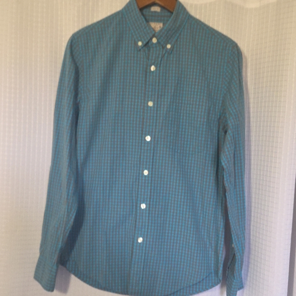 J. Crew Teal and Taupe Check Button-Down Shirt